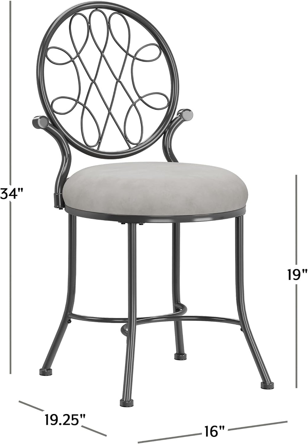 Hillsdale O'Malley Vanity Stool with Spiral Pattern Design, Metallic Gray...