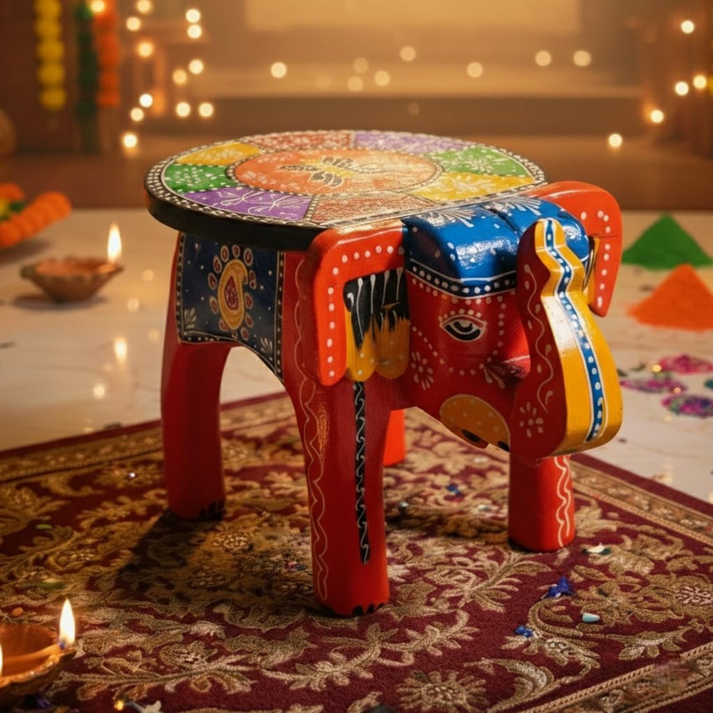 End Table, Handmade Wooden Elephant Side Table, Small Round End Table, Nights...