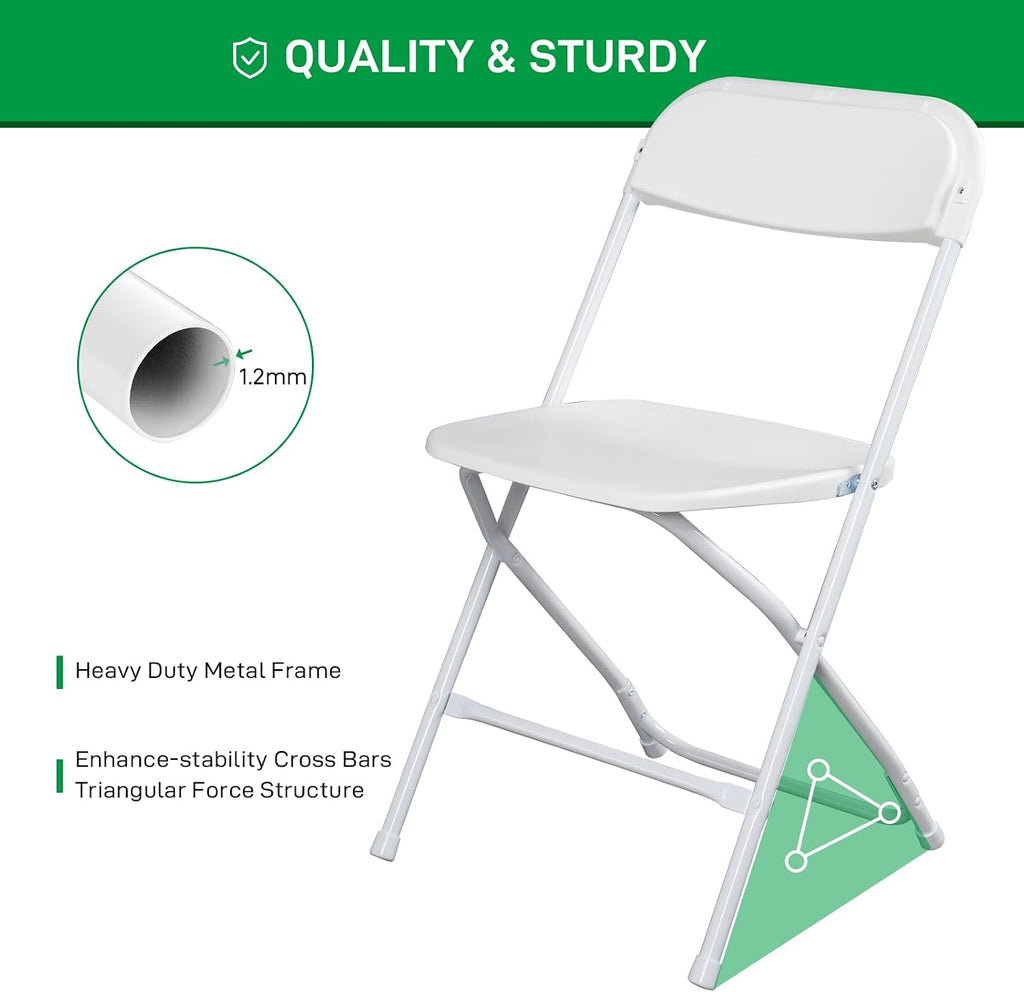 100pcs Folding Chair, Plastic Chairs with 330-Pound Capacity, Easy to Fold and Store Suitable for Indoor & Outdoor, Wedding, Party, Restaurant, Meeting Room, Patio and Garden, White