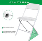 100pcs Folding Chair, Plastic Chairs with 330-Pound Capacity, Easy to Fold and Store Suitable for Indoor & Outdoor, Wedding, Party, Restaurant, Meeting Room, Patio and Garden, White
