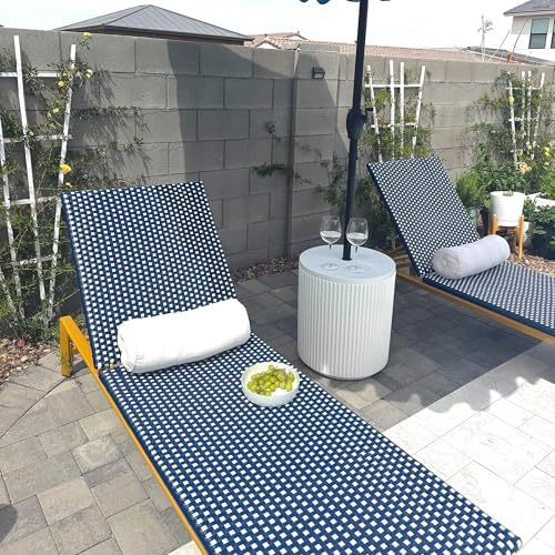 PURPLE LEAF 1 Piece French Patio Chaise Lounge Rattan Teak Frame, Navy | All-...