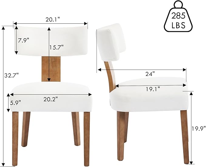 Modern Dining Chairs Set of 6, Upholstered Kitchen Chairs with Curved Back, Farmhouse Linen Fabric Dining Room Chair Modern Wood Chairs for Living Room/Home Office/Reception, Cream