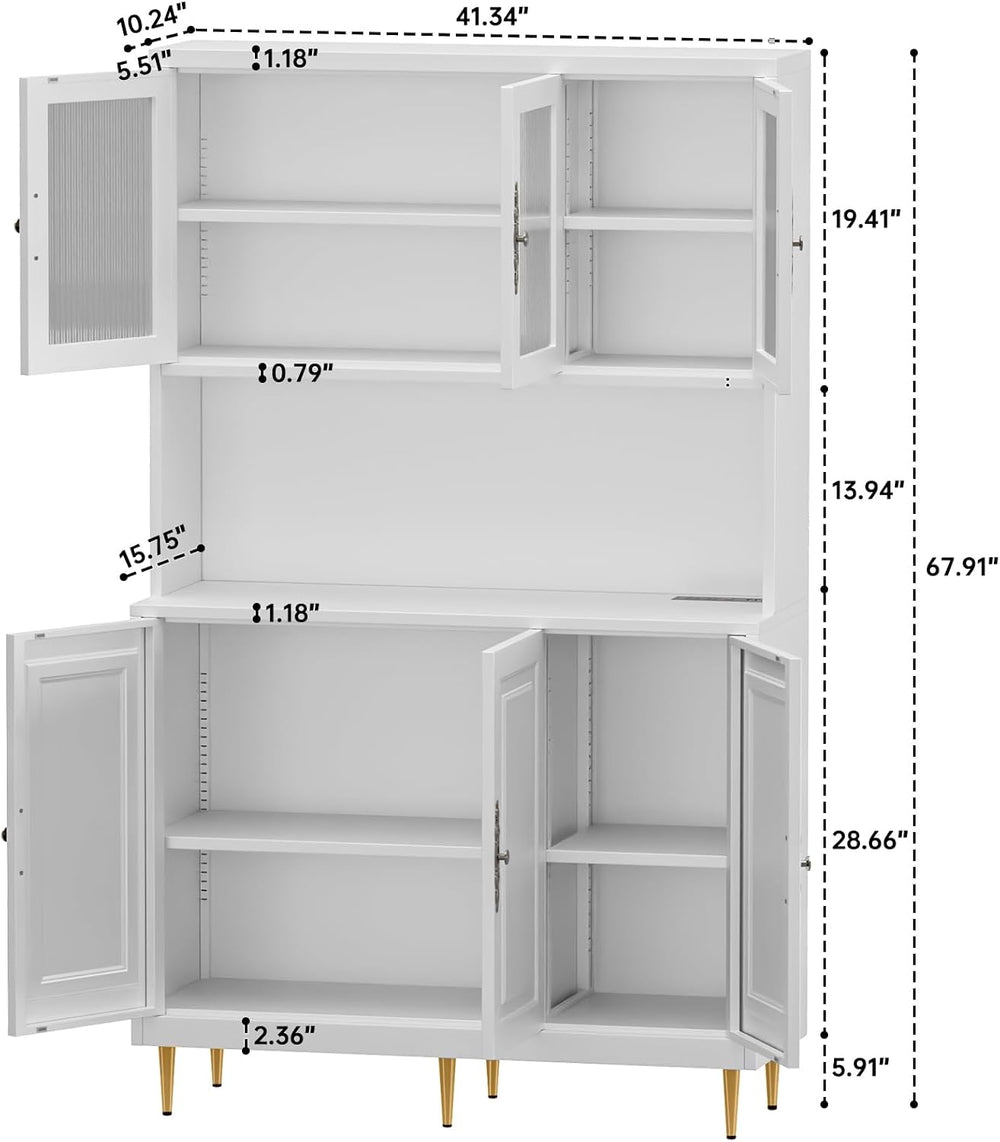 AUN Metal Pantry Cabinet with Charging Station - 68" Multi-Scene Storage...