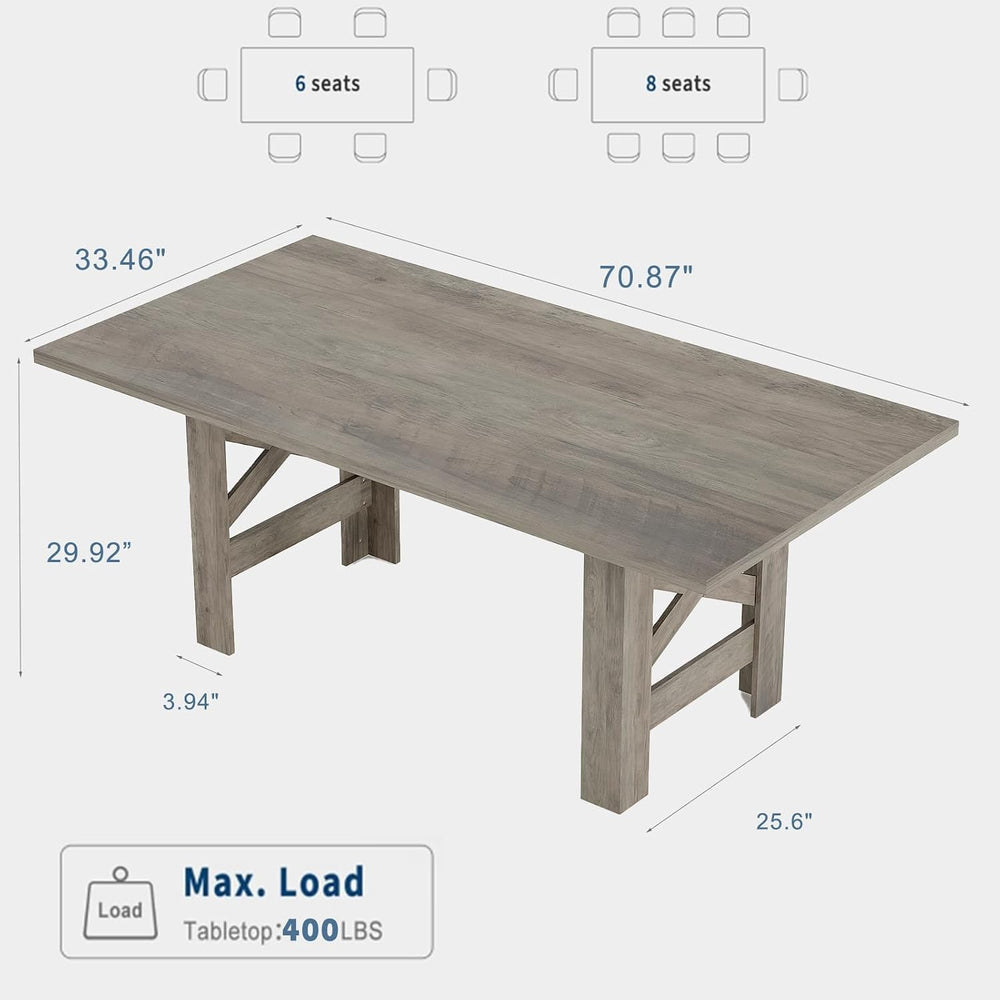 Takywep 71" Large Dining Table for 6-8, Farmhouse Wooden Kitchen Table w...