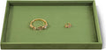 Velvet Stackable Jewelry Display Flat Tray For Ring Earring Necklace Bracelet, Bangle Pendant Storage Blank Plate, Shop Countertop Jewelry Dish Organizer (Olive Green)