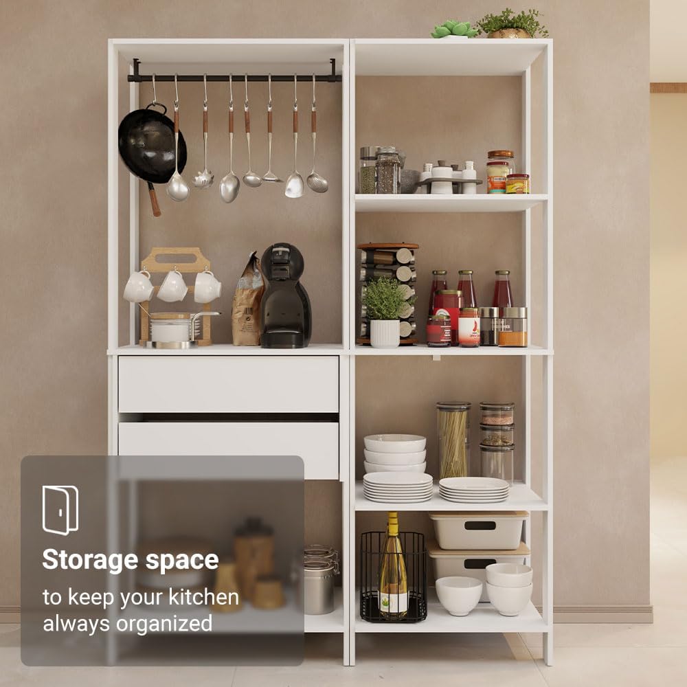 Madesa Kitchen Pantry Storage Rack with 2 Drawers, 7 Shelves and Hanging Spac...