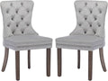 KCC Velvet Dining Chairs Set of 2, Upholstered High-end Tufted Dining Room Chair with Nailhead Back Ring Pull Trim Solid Wood Legs, Nikki Collection Modern Style for Kitchen, Light Grey