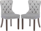KCC Velvet Dining Chairs Set of 2, Upholstered High-end Tufted Dining Room Chair with Nailhead Back Ring Pull Trim Solid Wood Legs, Nikki Collection Modern Style for Kitchen, Light Grey