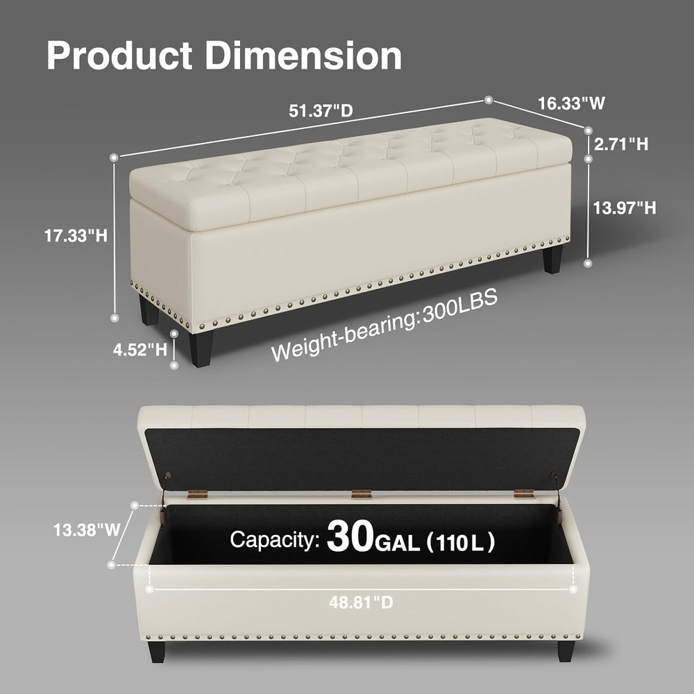 FiveWillowise 51 Inch Storage Ottoman Bench,Large End of Bed Storage Bench | ...