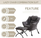 LITA Lazy Chair with Ottoman, Modern Accent Leisure Upholstered Lazy Sofa Armchair, Contemporary Lounge Reading Chair with Armrests and a Side Pocket for Living Room, Bedroom & Small Space, Dark Grey