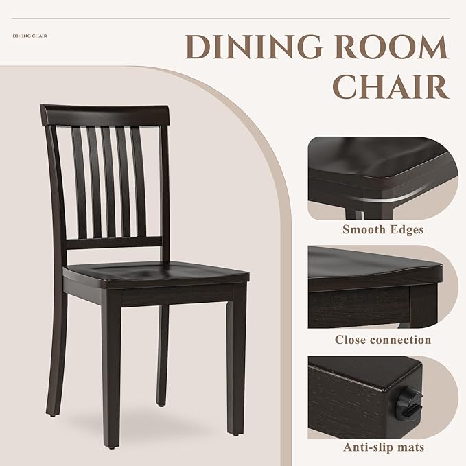 COLAMY Wooden Dining Room Chairs Set of 2, Spindle High Back Windsor Kitchen Side Chair, Farmhouse Dining Chairs for Kitchen, Dining Room, Dark Brown