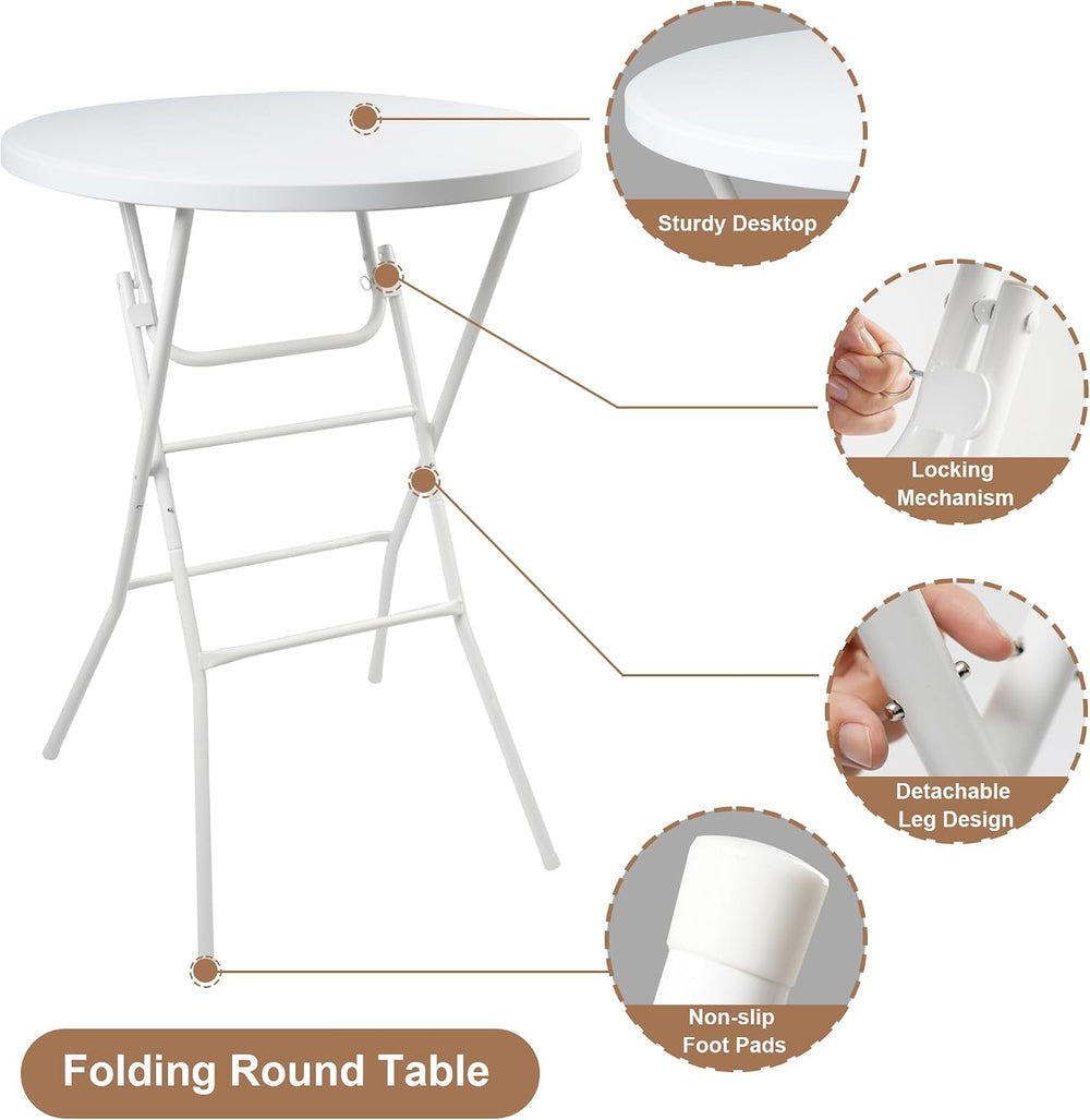 Folding Round Table, 32in Cocktail Table, High Top Table with Removable Legs,...