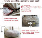 Bean Bag Inner Liner, 6-7ft Inner Liner for Bean Bag Chair, Couch Cover, Seat, Lazy Sofa High Capacity Replacement Cover with Zipper (Size: D180H90CM)