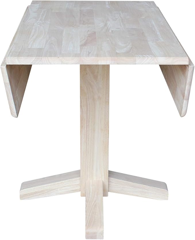 IC International Concepts 36" Square Dual Drop Leaf Dining Table Solid Real Wood, Sturdy Parawood, 36"W x 36"D x 30"H, Unfinished