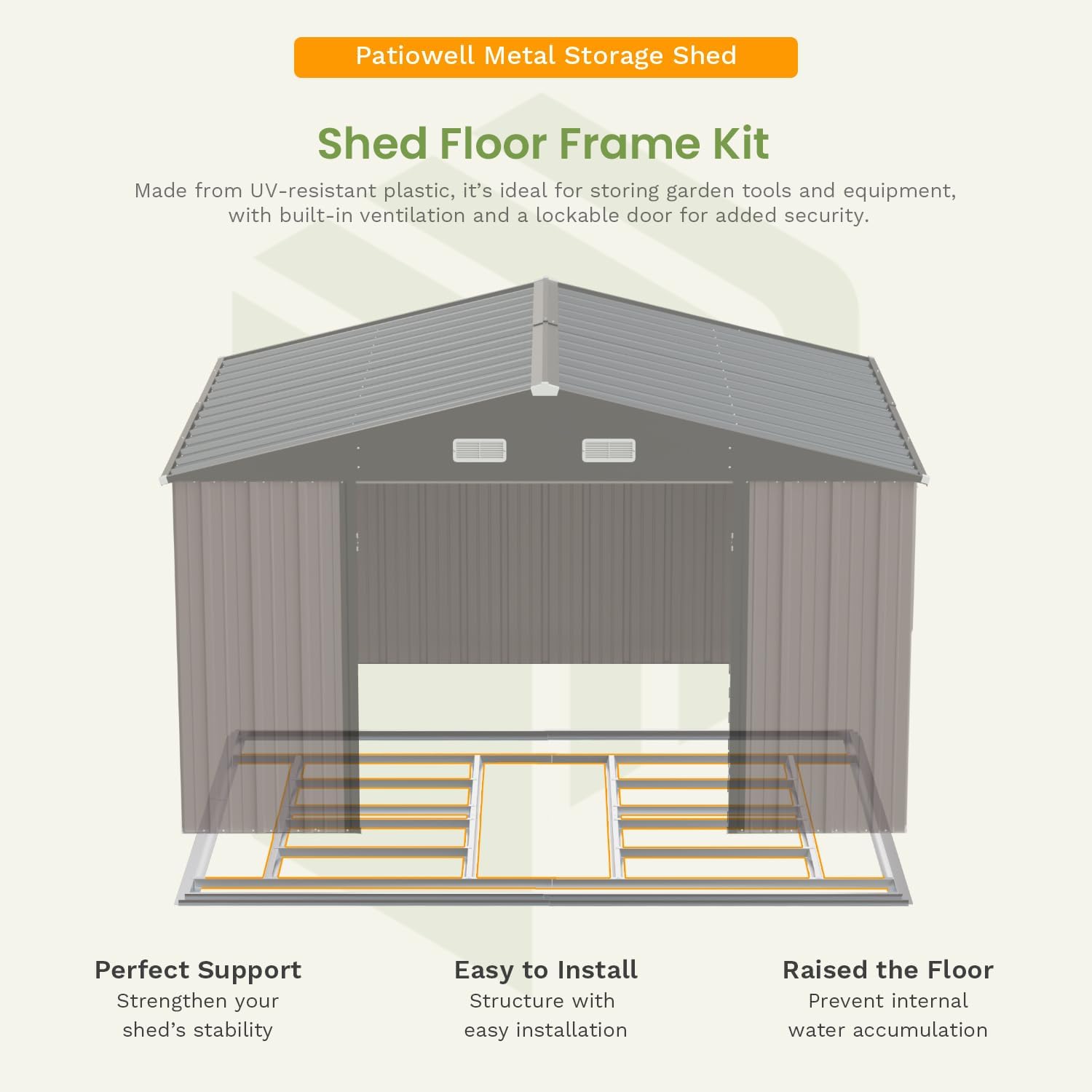 Patiowell 10 x 12 FT Metal Storage Shed for Outdoor with Floor Frame, Steel Yard Shed with Design of Lockable Doors, Utility and Tool Storage for Garden, Backyard, Patio, Outside use,Brown