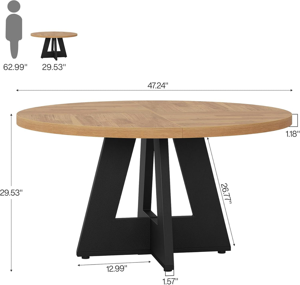Tribesigns Farmhouse Dining Table, 47 Inch Round Dinner Table for 4, Rustic R...