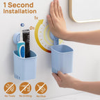LEVERLOC Powerful Suction Cup Toothbrush Holder, No Drill Removable Wall Shower Holder for Toothbrush, Toothpaste, Razor, Self-draining Suction Cup in Shower, Kitchen Tableware Organizer, Blue, 2 Pack