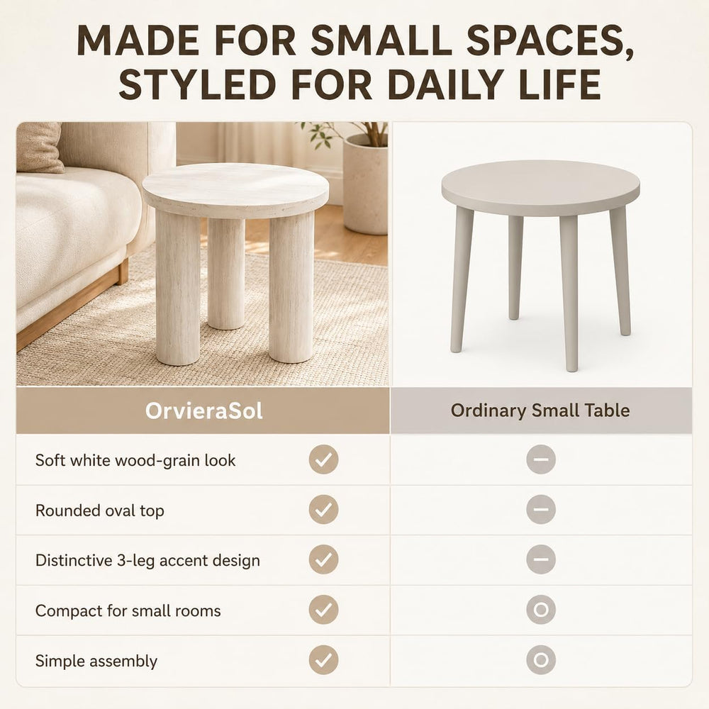 Small Round Side Table, Light Wood Grain End Table with 3 Cylindrical Legs, M...