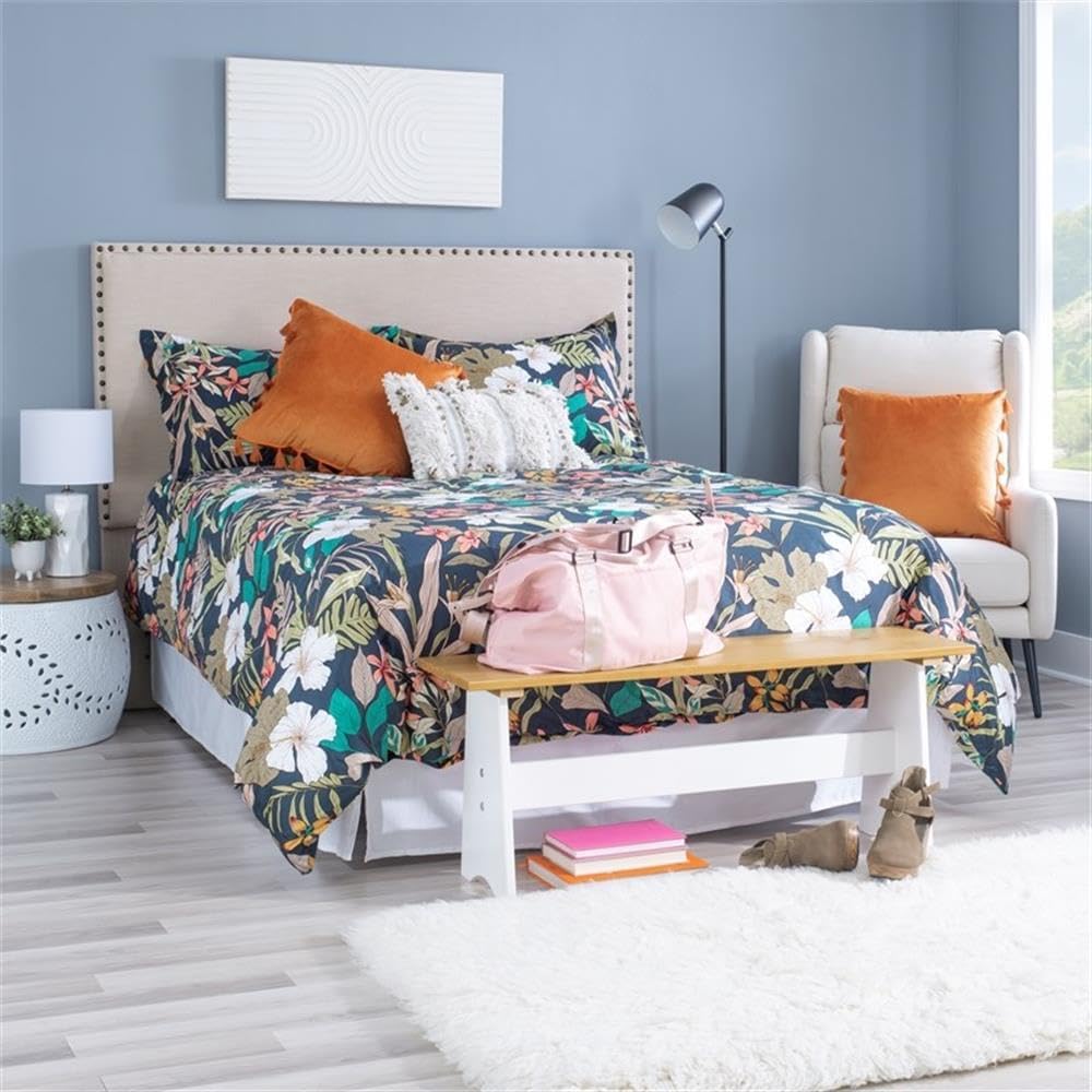 BOWERY HILL Large Backless Wood Bench, 42 in x 12 in x 17 in, White and Honey...