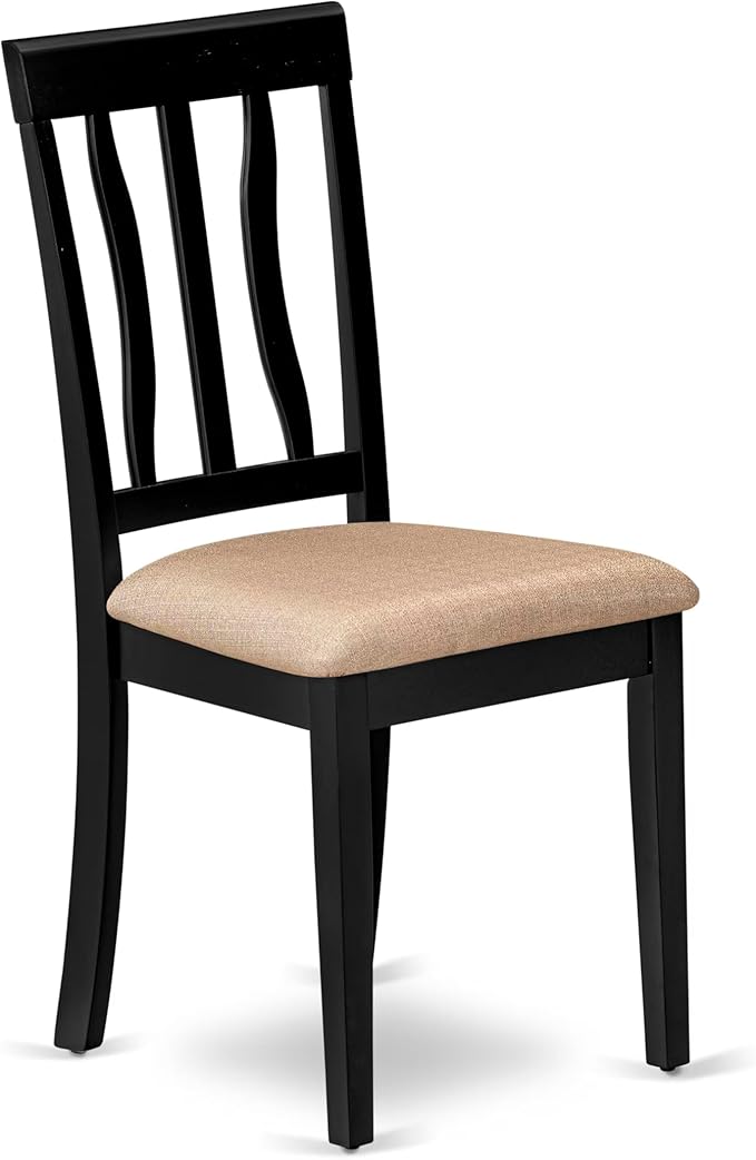 East West Furniture HLAN5-BCH-C 5 Piece Kitchen Table Set for 4 Includes a Round Dining Room Table with Pedestal and 4 Linen Fabric Upholstered Dining Chairs, 42x42 Inch, Black & Cherry