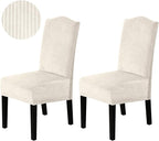 H.VERSAILTEX Velvet Dining Chair Covers Stretch Chair Covers for Dining Room Set of 2 Parson Chair Slipcovers Chair Protectors Covers Dining, Soft Thick Solid Velvet Fabric Washable, Ivory Striped