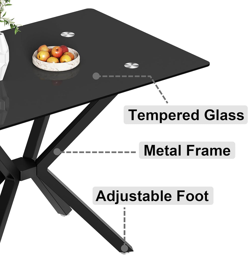 47.24 Inch Rectangular Glass Dining Table Modern Kitchen Glass Top Table for ...