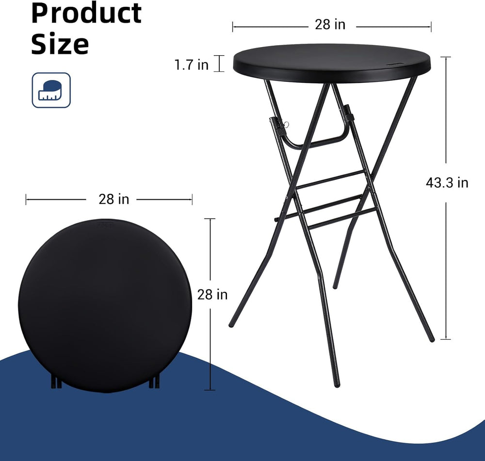 Byliable 28in Cocktail Folding Table, Round High Top Bar Height Black Table |...