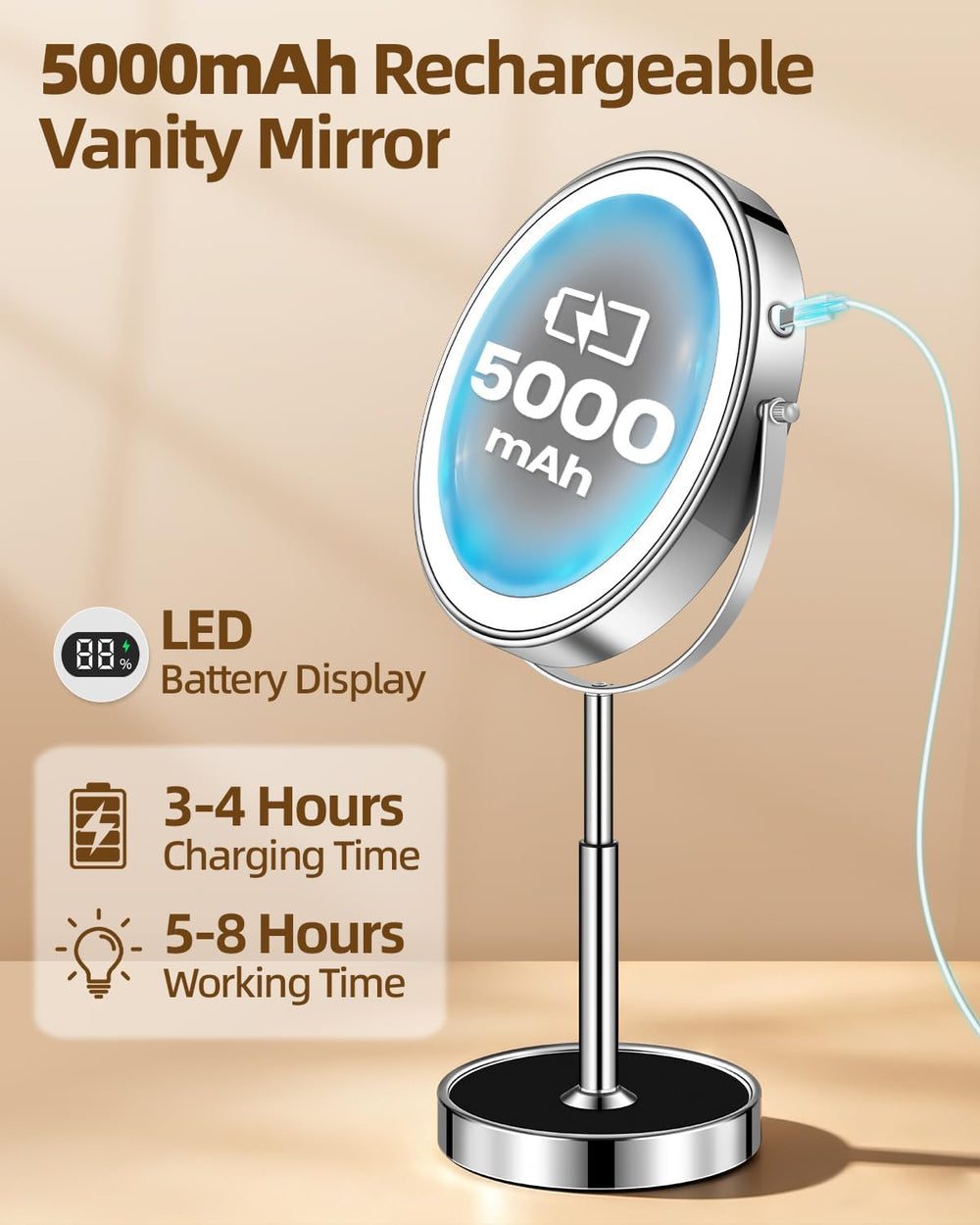 9" Lighted Makeup Mirror with Light,30X Magnifying Height Adjustable Mirror