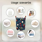 Laundry Hamper Winter Botanical Pattern Oxford Fabric Basket for Bedroom Bathroom Clothes Storage Foldable Laundry Container 15.7x19.7 Inch