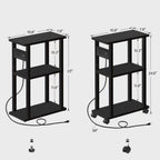 TUTOTAK Small Narrow Side Table with Charging Station, Set of 2 Skinny End Table for Small Spaces, Slim Nightstand with USB Ports and Outlet,Sofa Beside Table with Wheels, Black TB01BK047