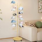 Gold Hat Display Stand, Commercial Hat Rack with 30 Hooks & Wheels, Freestanding Metal Cap Organizer for Retail Store, Home, 69 inch