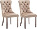 Velvet Dining Chairs Set of 2, Upholstered Dining Room Chairs with Nailhead Ring Pull Trim, Button Tufted Wing Back Chairs for Dining with Solid Wood Legs for Kitchen Dining Room(Khaki)