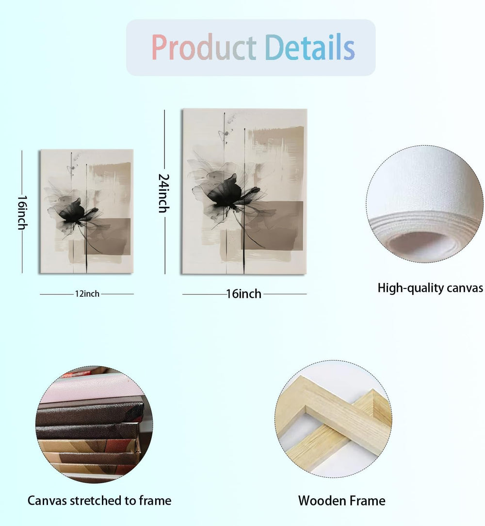 Neutral Abstract Floral Canvas Wall Art Modern Large Minimalist Wall Decor Co...