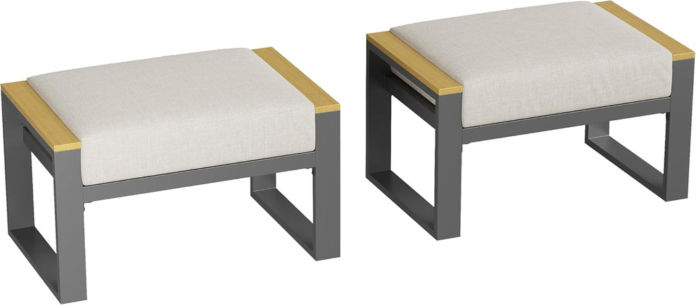 IDEALHOUSE Outdoor 2 Pieces Aluminum Patio Ottoman, Outdoor Footstool with Se...