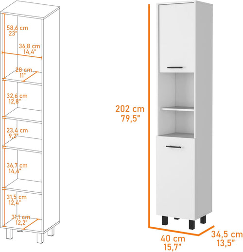15.7" D*15.7" W*79.5" H Corner Freestanding Kitchen Pantry with 2 Shelves, 2 Single Doors, Rectangular Storage Cabinet, Modern Minimalist, for Living Room, Dining Room, White