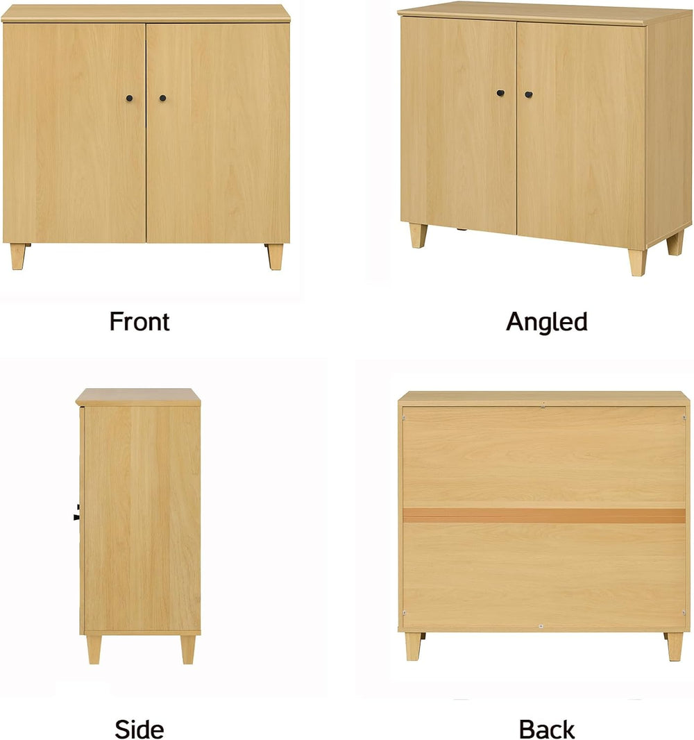 WAMPAT 35.4" Wood Sideboard Buffet Table with 2 Doors – Small Oak Creden...