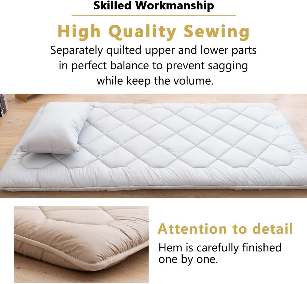 EMOOR Japanese Floor Futon Mattress Anti-Sag Twin-XL Made in Japan 100% Cotto...