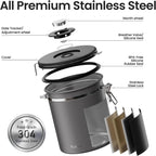 Veken Coffee Canister, Airtight Stainless Steel Kitchen Food Storage Container with Date Tracker and Scoop for Beans, Grounds, Tea, Flour, Cereal, Sugar, 16OZ, Gray