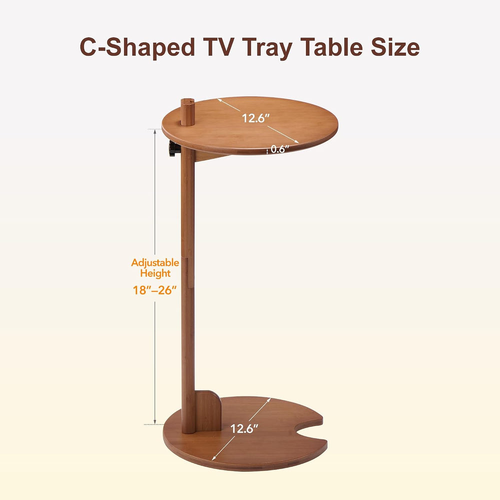 18–26" Height Adjustable Bamboo C-Shaped Side End Table for Sofa | Slide...
