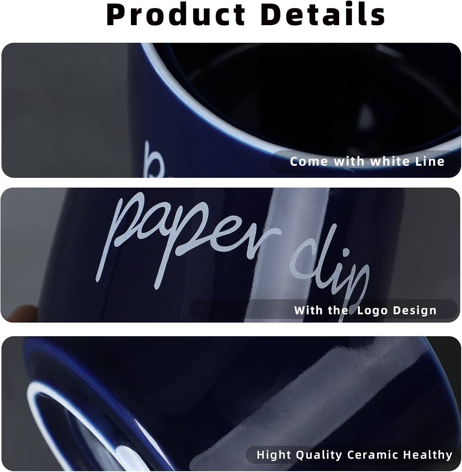 ONTUBE Porcelain Paper Clip Holders,Ceramic Paper Clip Organizer (Navy)