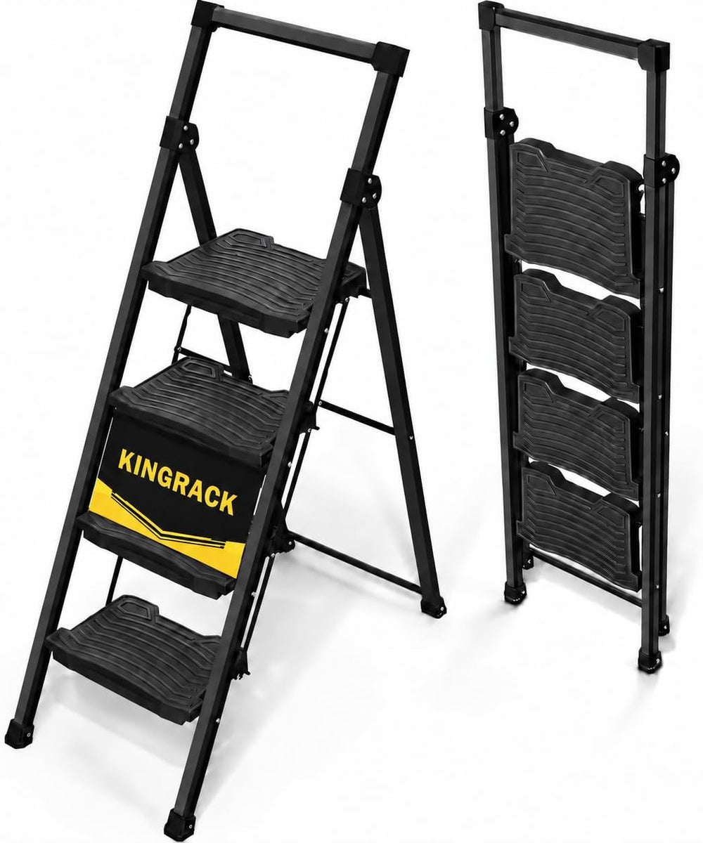 KINGRACK Step Ladder 4 Step Folding, 900lbs 4 Step Ladder with Anti-Slip Wide...
