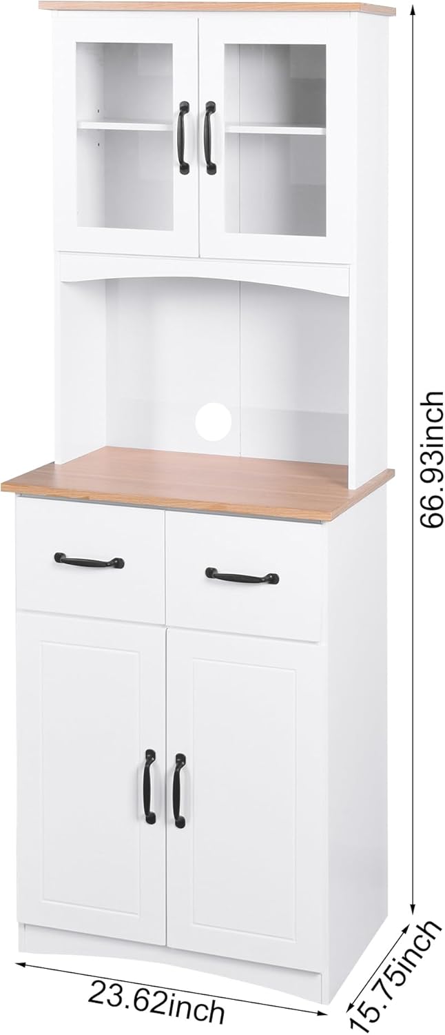67'' H Kitchen Pantry Cabinet, Modern White Tall Storage Cabinet with...
