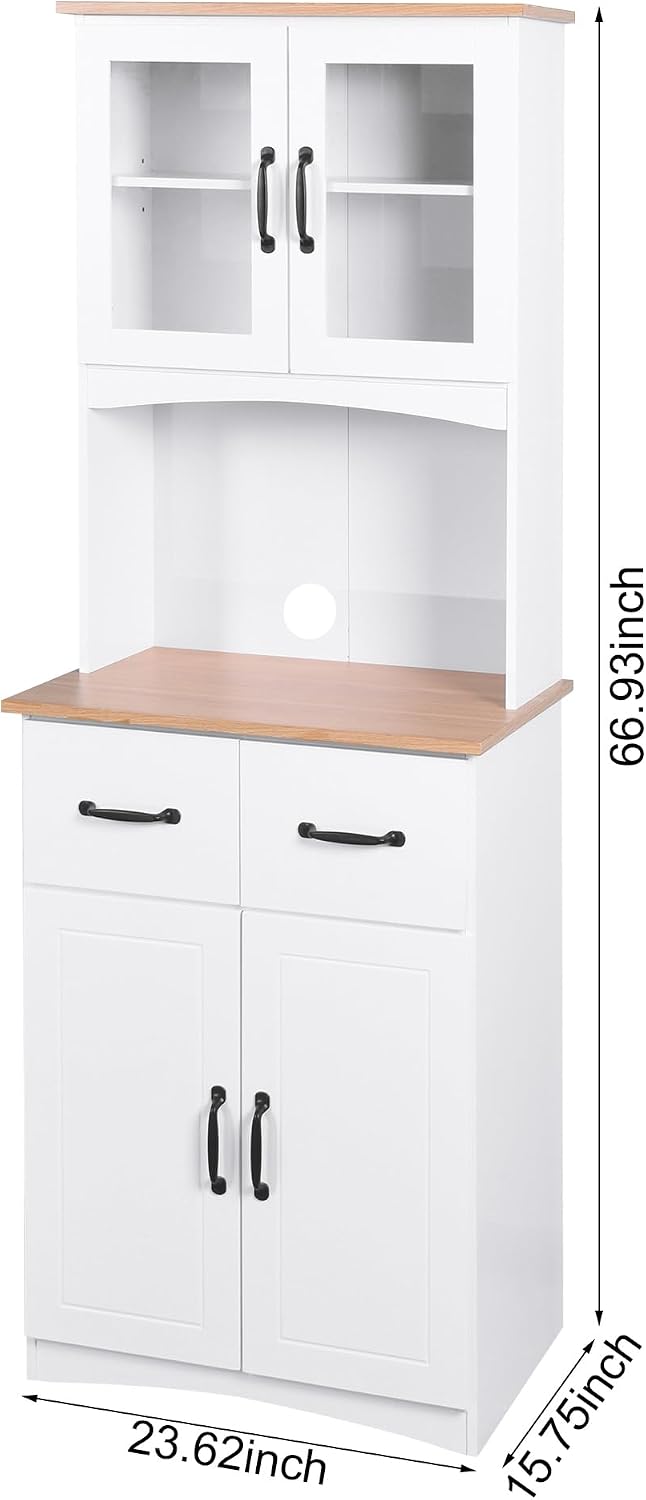 66.9'' Kitchen Pantry Cabinet, White Pantry Storage Microwave Cabinet...