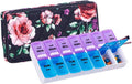 Weekly 7 Day Pill Organizer Case 2 Times a Day (AM/PM), Large Portable Cute Pill Box 7 Day for Vitamin&Medicine, Pill Case with Quilted Fabric Zipper Cute Bag for Travel or Daily