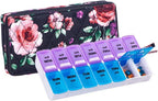 Weekly 7 Day Pill Organizer Case 2 Times a Day (AM/PM), Large Portable Cute Pill Box 7 Day for Vitamin&Medicine, Pill Case with Quilted Fabric Zipper Cute Bag for Travel or Daily