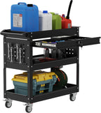 3 Tier Heavy Duty Tool Cart, Mechanic Metal Rolling Tool Cart 900 Lbs Work Cart with Locked Drawers & Pegboard for Garage Workshop