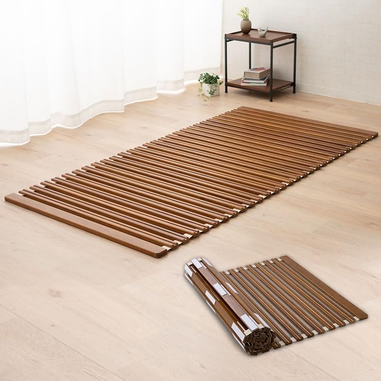 EMOOR Wood Roll-Type Slatted Bed OSMOS Twin for Japanese Futon Mattress (Brown), Breathable Floor Sleep Tatami Mat