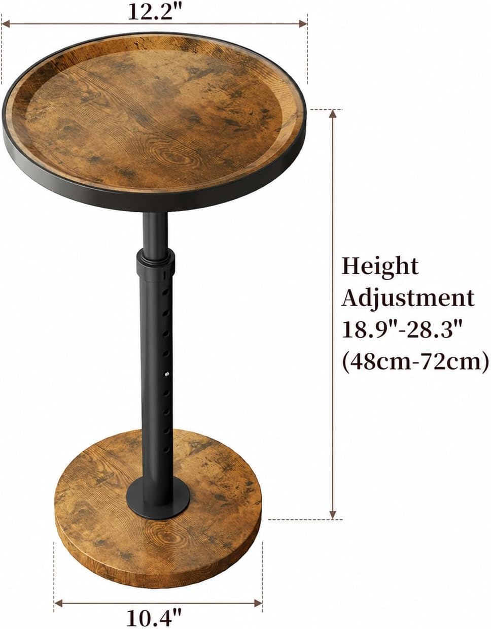 Adjustable Height Round Side Table, Small Drink Table for Small Spaces