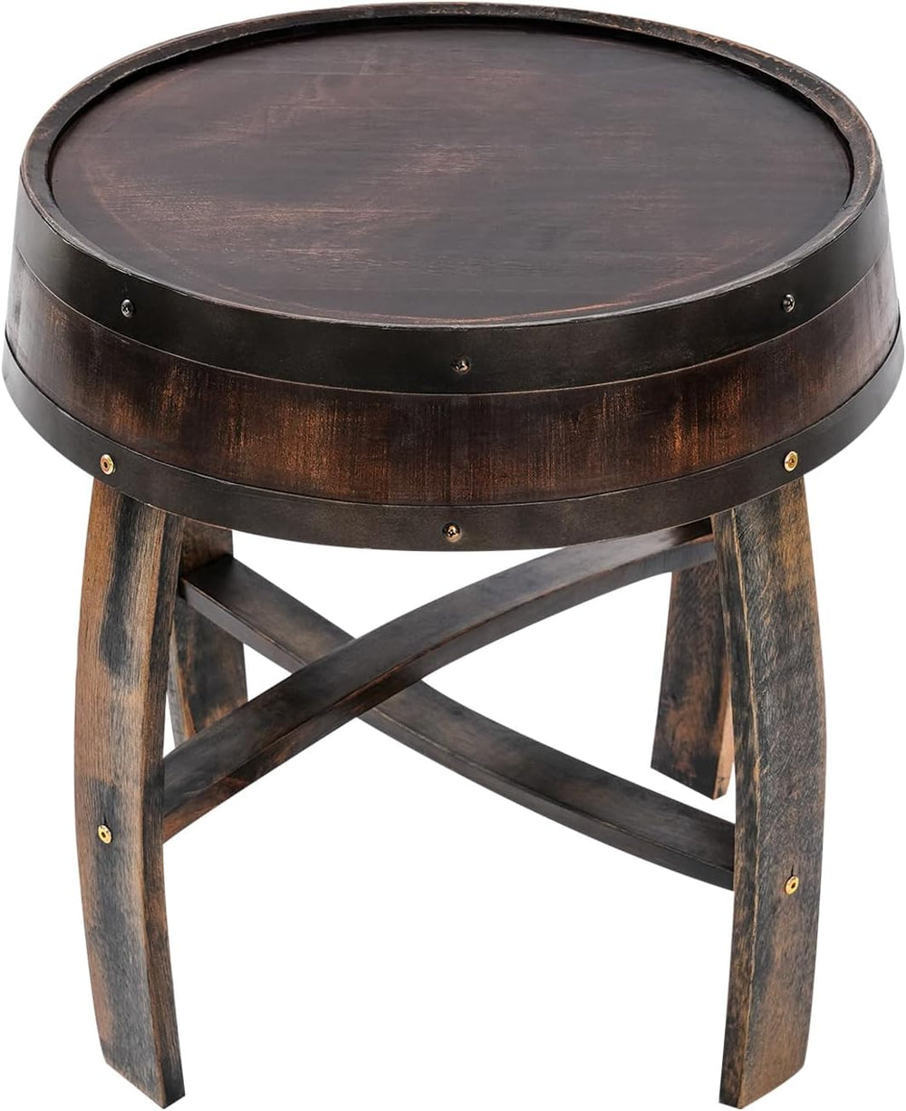Whiskey Barrel Table 24 Inch Tall Wine Barrel End Table Rustic Round Wooden B...