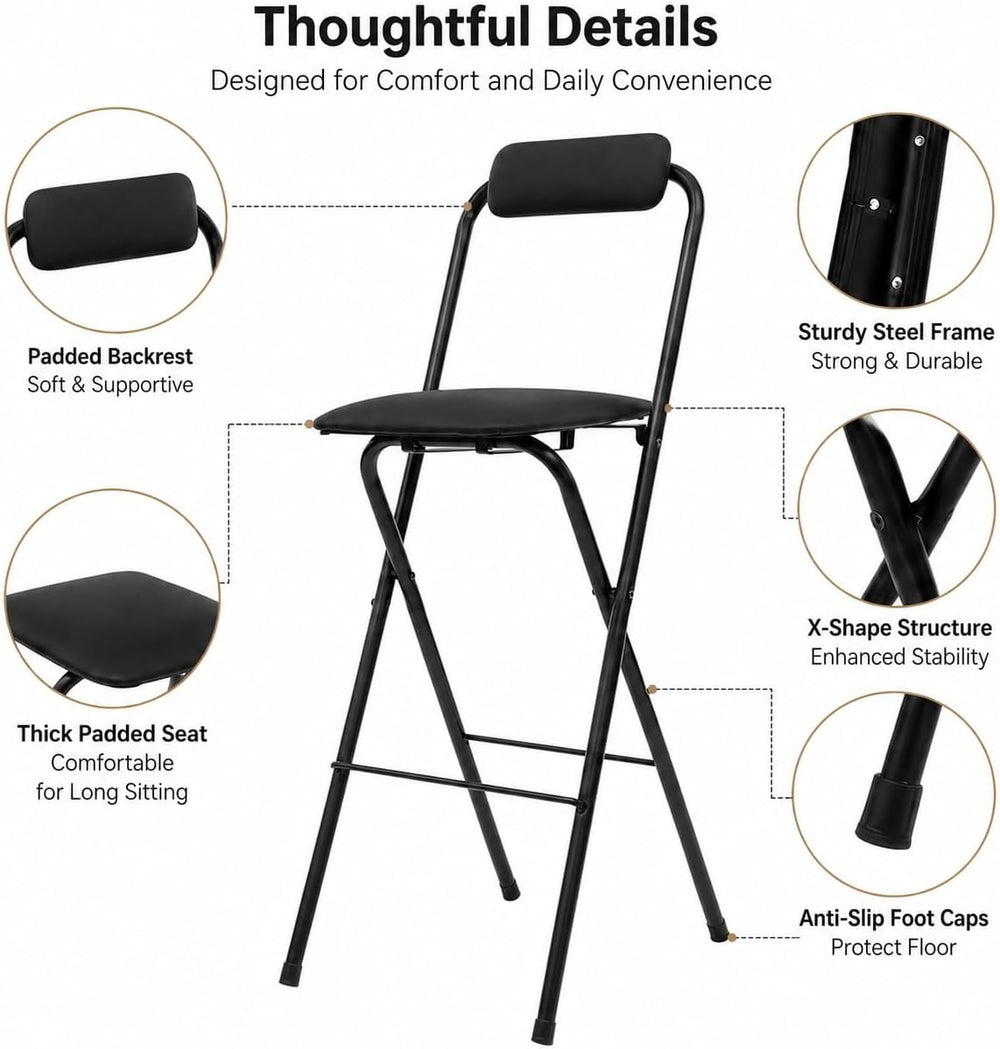 27.5'' Tall Folding Bar Stool, Cushioned Padded Folding Stool with Ba...